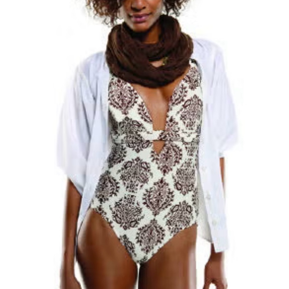 Patrick Robinson for Target Brown and White One-Piece Swimsuit Size Medium